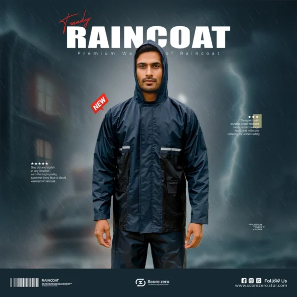 Doubled Part Contrast Raincoat - Navy Black