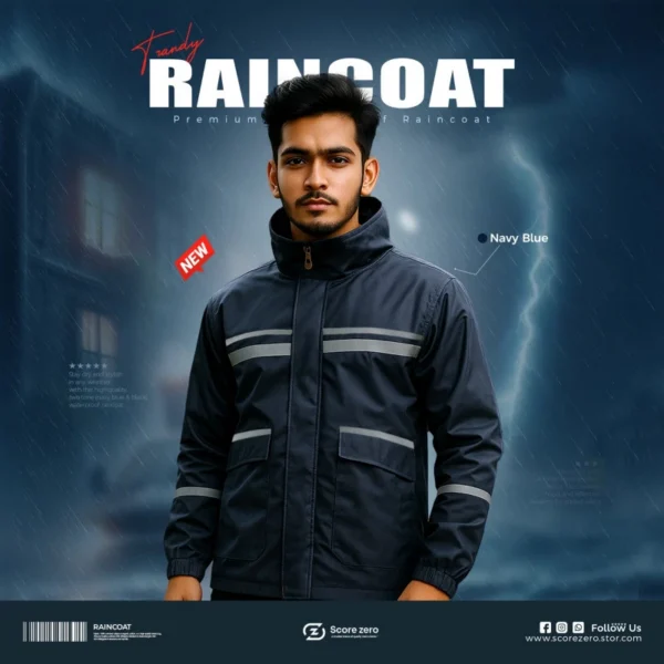 Doubled Part Solid Raincoat - Navy Blue